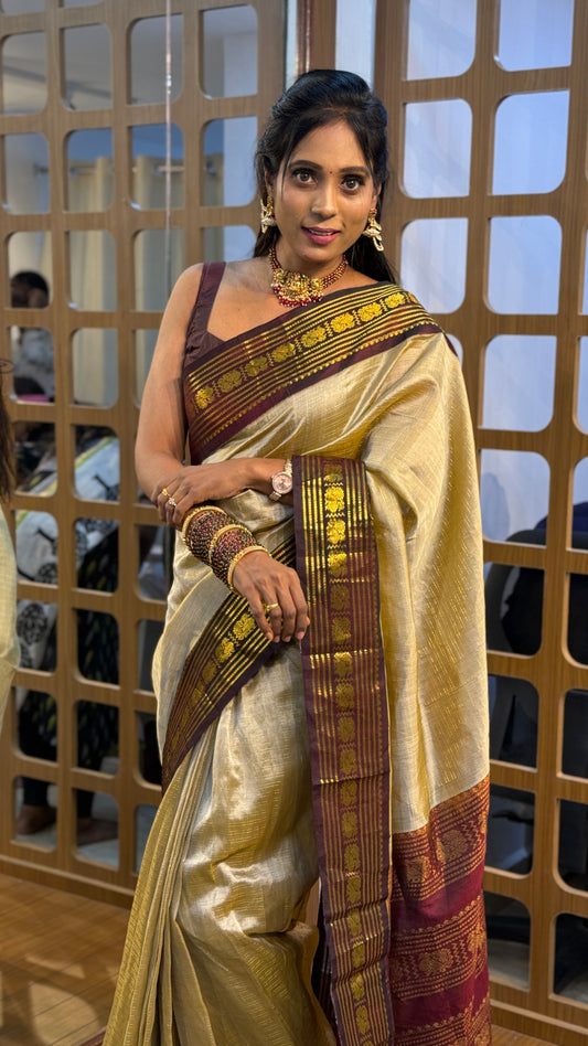 Korvai Saree Maroon & Gold Zari Border | SSSK310