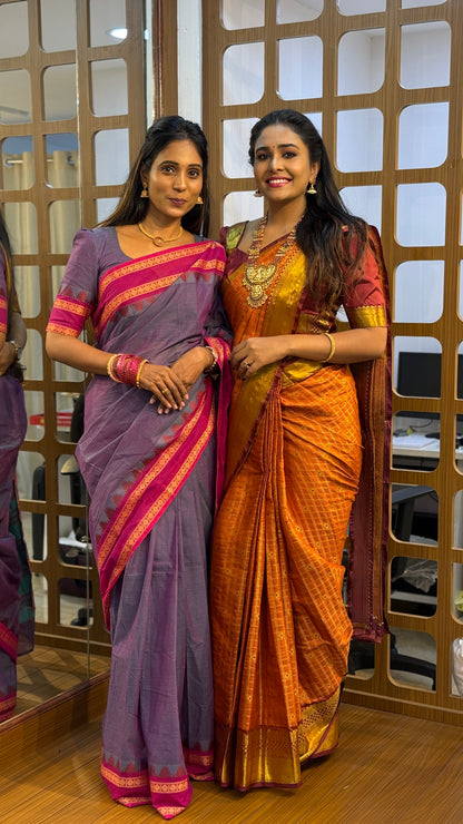 Rust Orange Gold Border Saree  | SSOG313