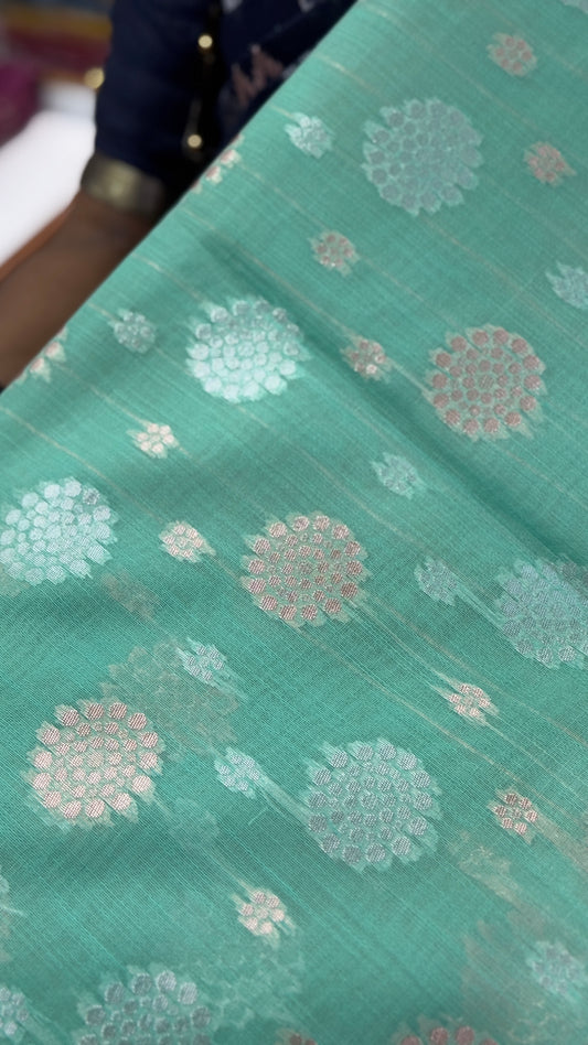 Kamala Cotton Mint Green Saree | SSKC338