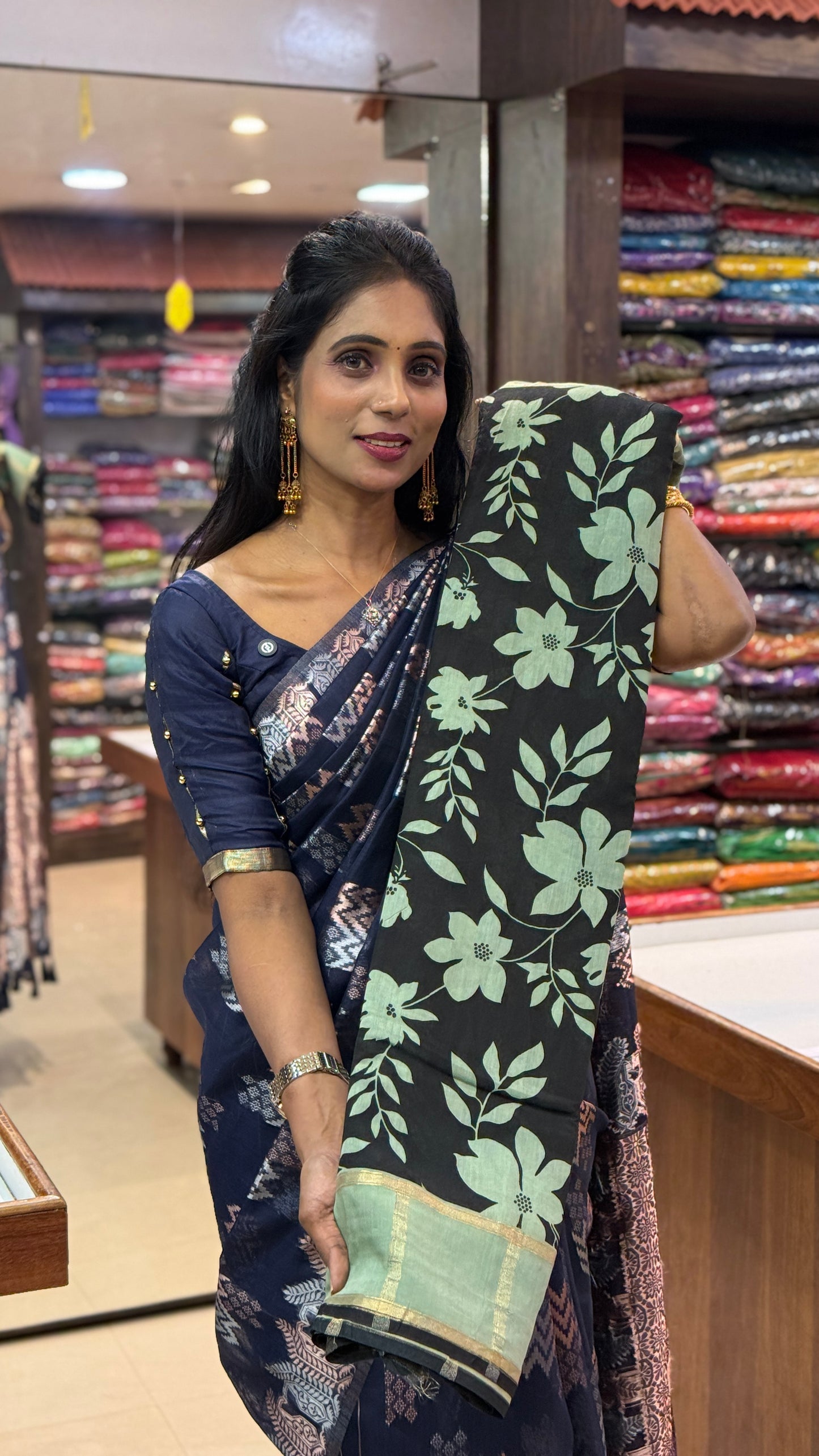 Premium Semi Chanderi Black Saree | SSKC339