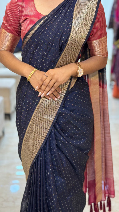 Zip & Go Navy Blue Saree | SSZG351
