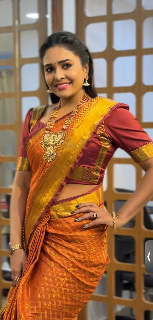 Rust Orange Gold Border Saree  | SSOG313