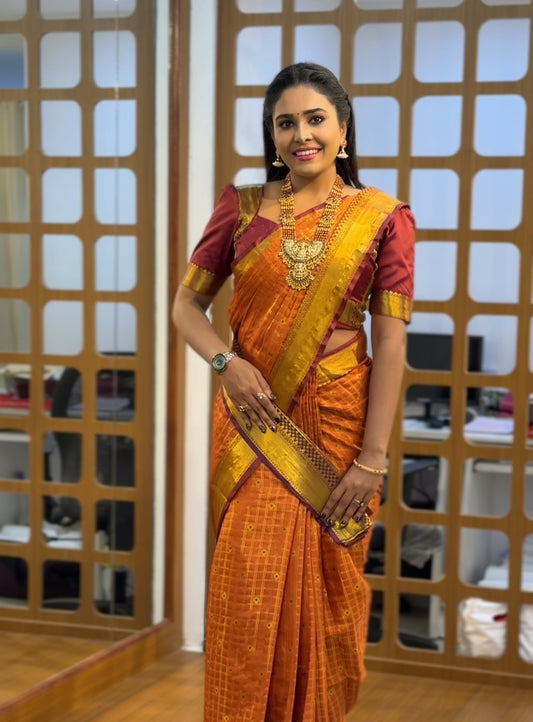 Rust Orange Gold Border Saree  | SSOG313