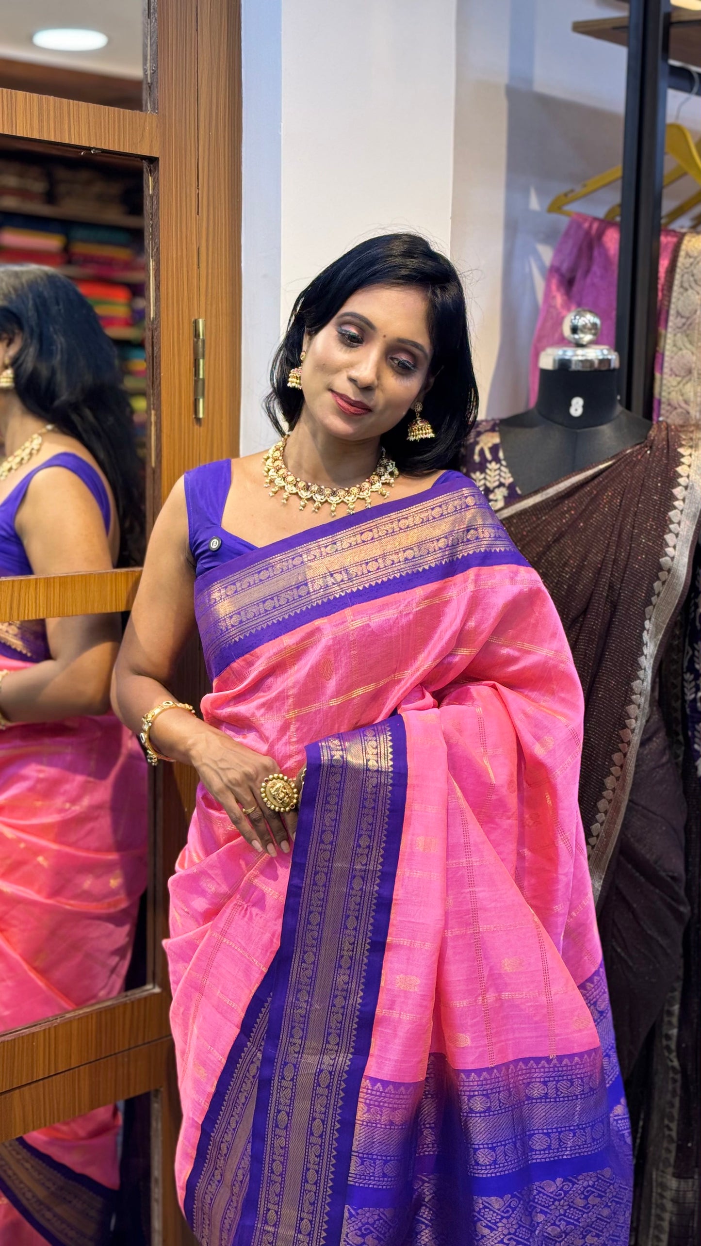 Pink and Blue Kanchipuram Silk Saree | SSKS357