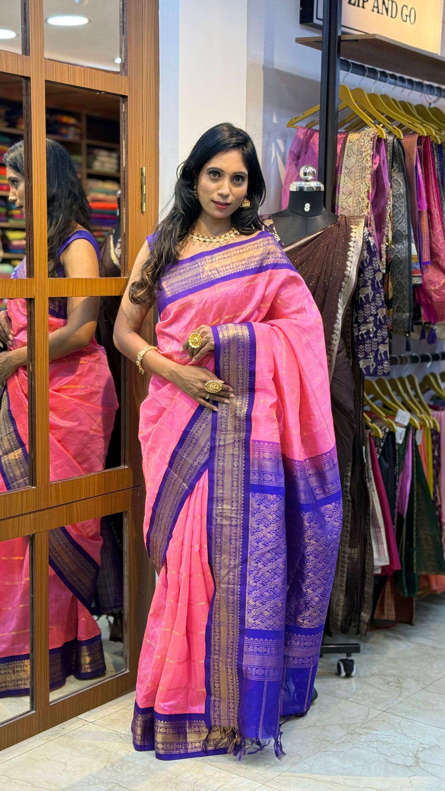 Pink and Blue Kanchipuram Silk Saree | SSKS357