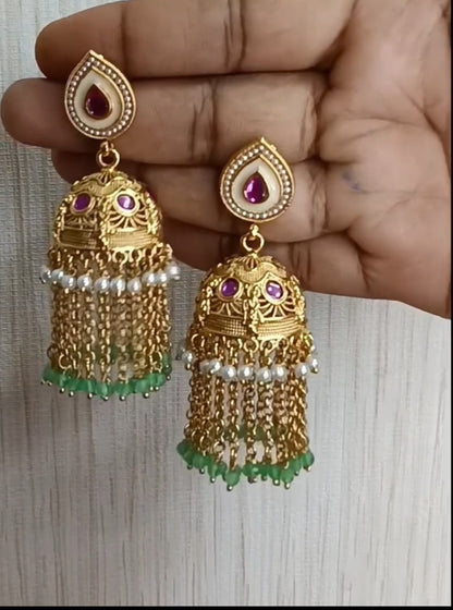 Emerald Pearl Drop Jhumka | SSEP015