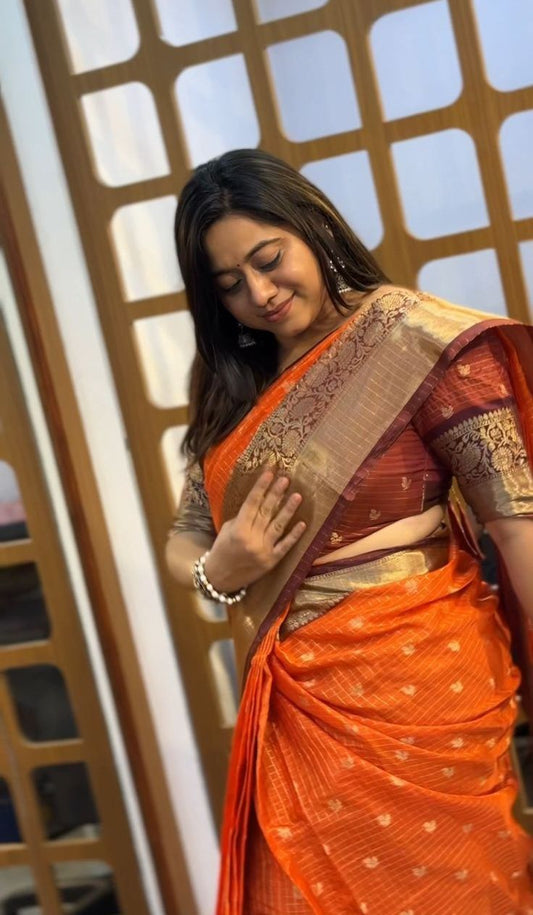 Korvai Border Orange Saree | SSOS365