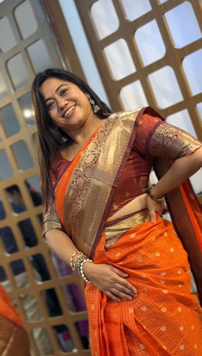 Korvai Border Orange Saree | SSOS365