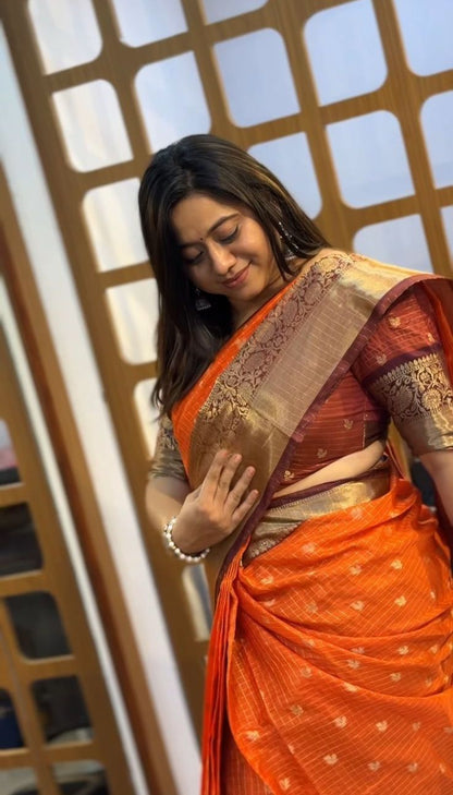 Korvai Border Orange Saree | SSOS365