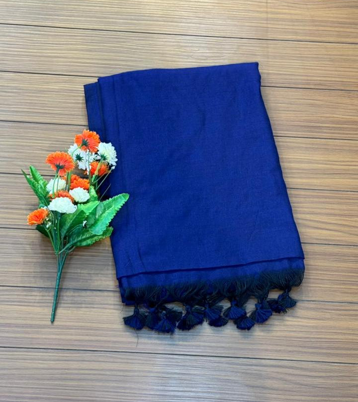 Khadi Cotton Navy Blue Saree | SSKC369