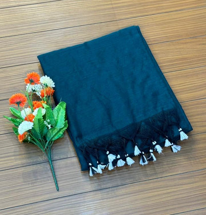 Khadi Cotton Teal Black Saree | SSKC369