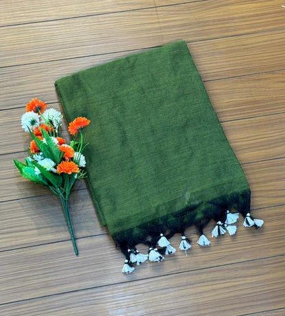 Khadi Cotton Green Saree | SSKC369