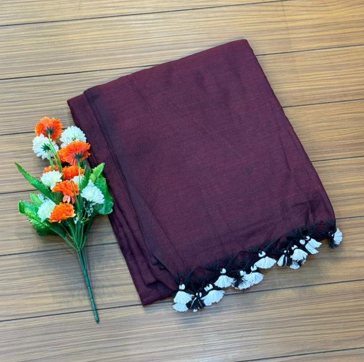 Khadi Cotton Maroon Saree | SSKC369