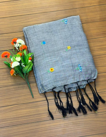 Pure Mull Hand Embroidery Work Cotton Saree | SSKC369