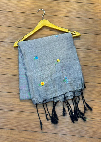 Pure Mull Hand Embroidery Work Cotton Saree | SSKC369