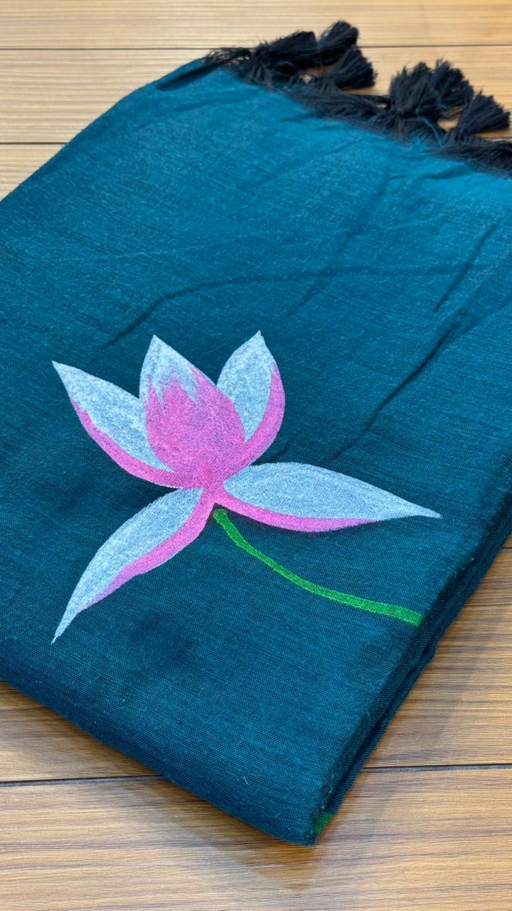 Soft Cotton Hand Print Saree | SSKC369