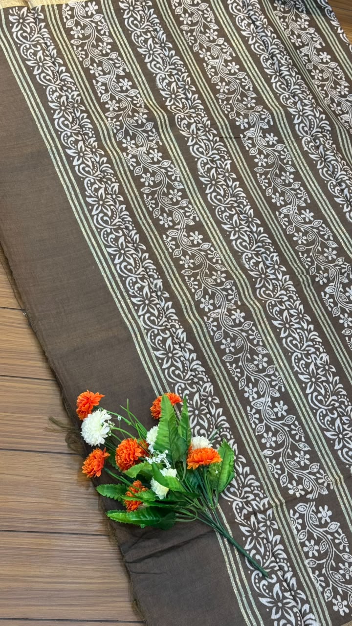 Linen Cotton Saree with Silver Border Saree | SSTL368