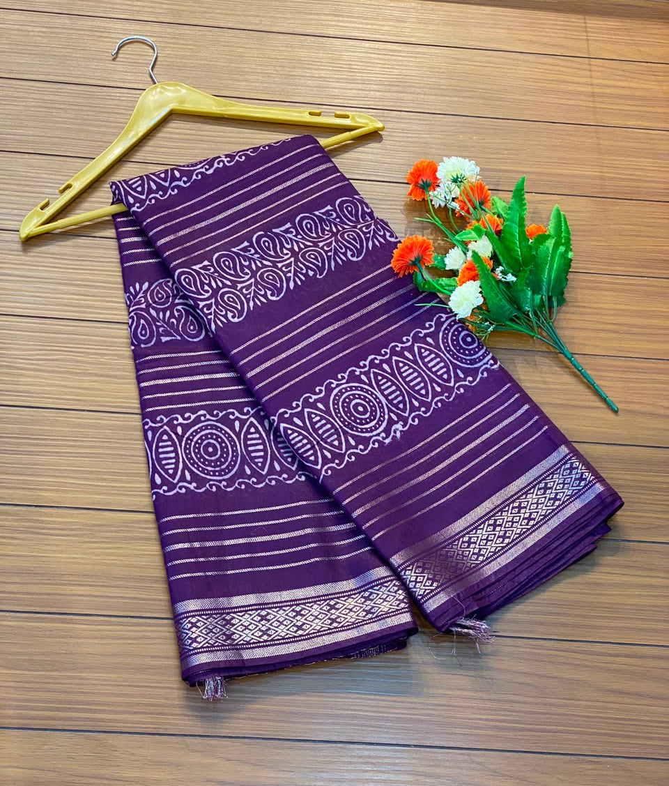Linen Cotton Saree with Silver Border Saree | SSTL368
