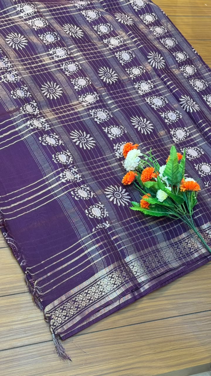 Linen Cotton Saree with Silver Border Saree | SSTL368