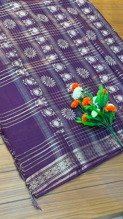 Linen Cotton Saree with Silver Border Saree | SSTL368