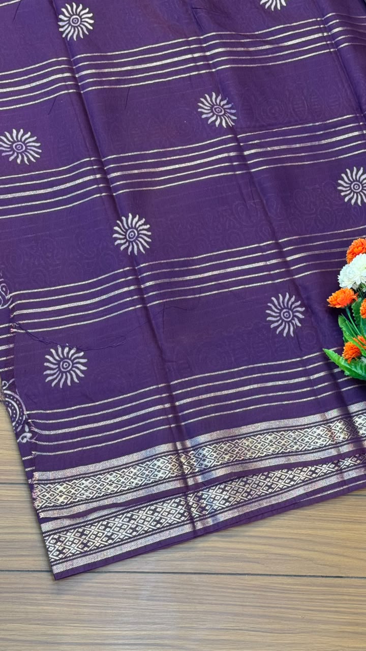 Linen Cotton Saree with Silver Border Saree | SSTL368