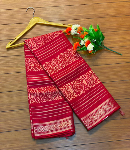 Linen Cotton Saree with Silver Border Saree | SSTL368