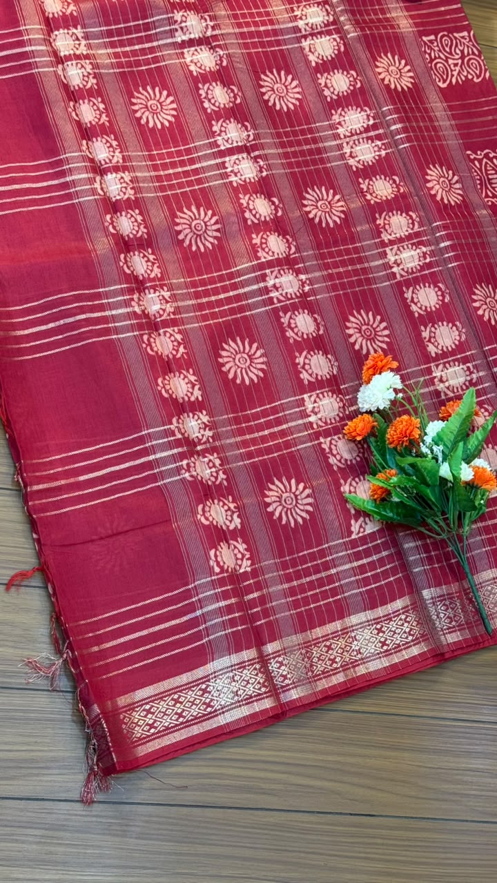 Linen Cotton Saree with Silver Border Saree | SSTL368