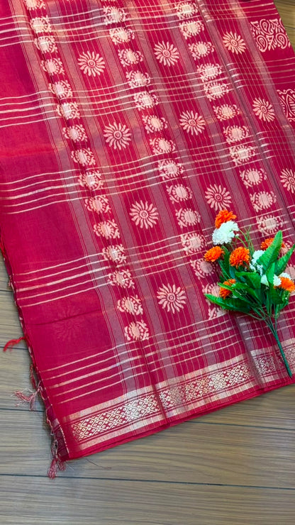 Linen Cotton Saree with Silver Border Saree | SSTL368
