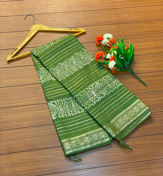 Linen Cotton Saree with Silver Border Saree | SSTL368