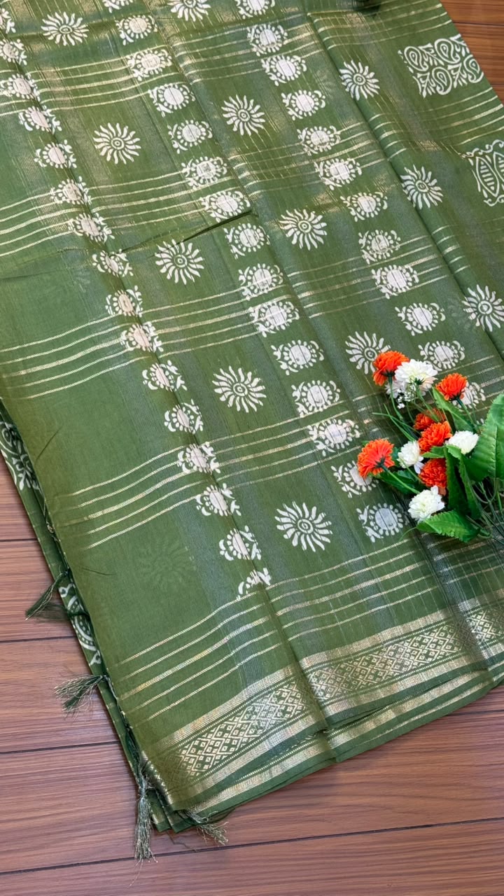 Linen Cotton Saree with Silver Border Saree | SSTL368