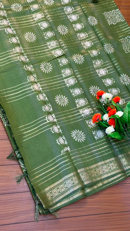 Linen Cotton Saree with Silver Border Saree | SSTL368