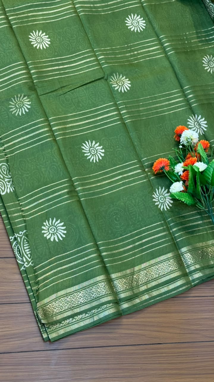 Linen Cotton Saree with Silver Border Saree | SSTL368