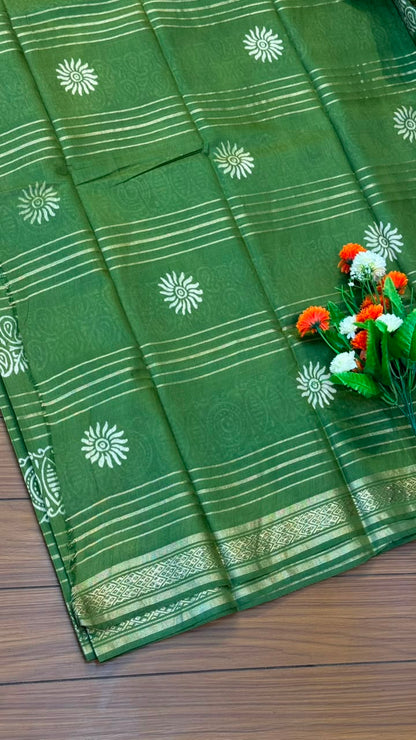 Linen Cotton Saree with Silver Border Saree | SSTL368