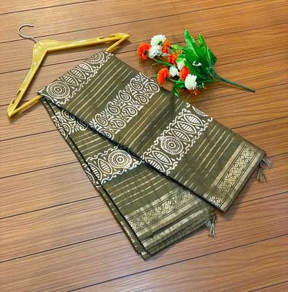 Linen Cotton Saree with Silver Border Saree | SSTL368