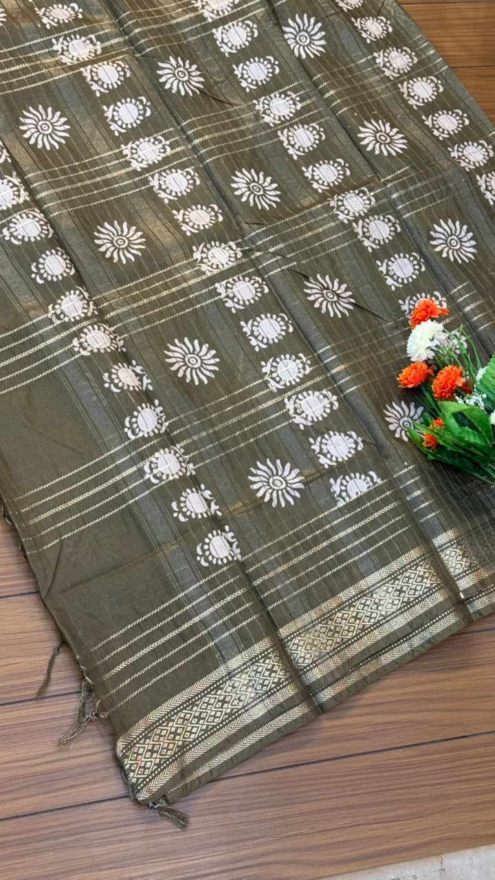Linen Cotton Saree with Silver Border Saree | SSTL368