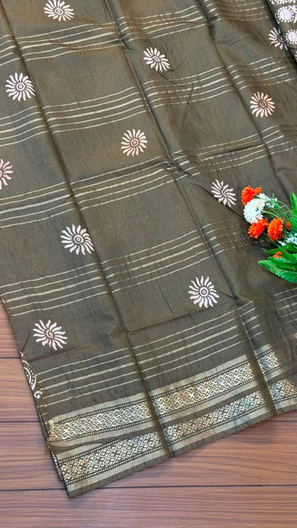 Linen Cotton Saree with Silver Border Saree | SSTL368