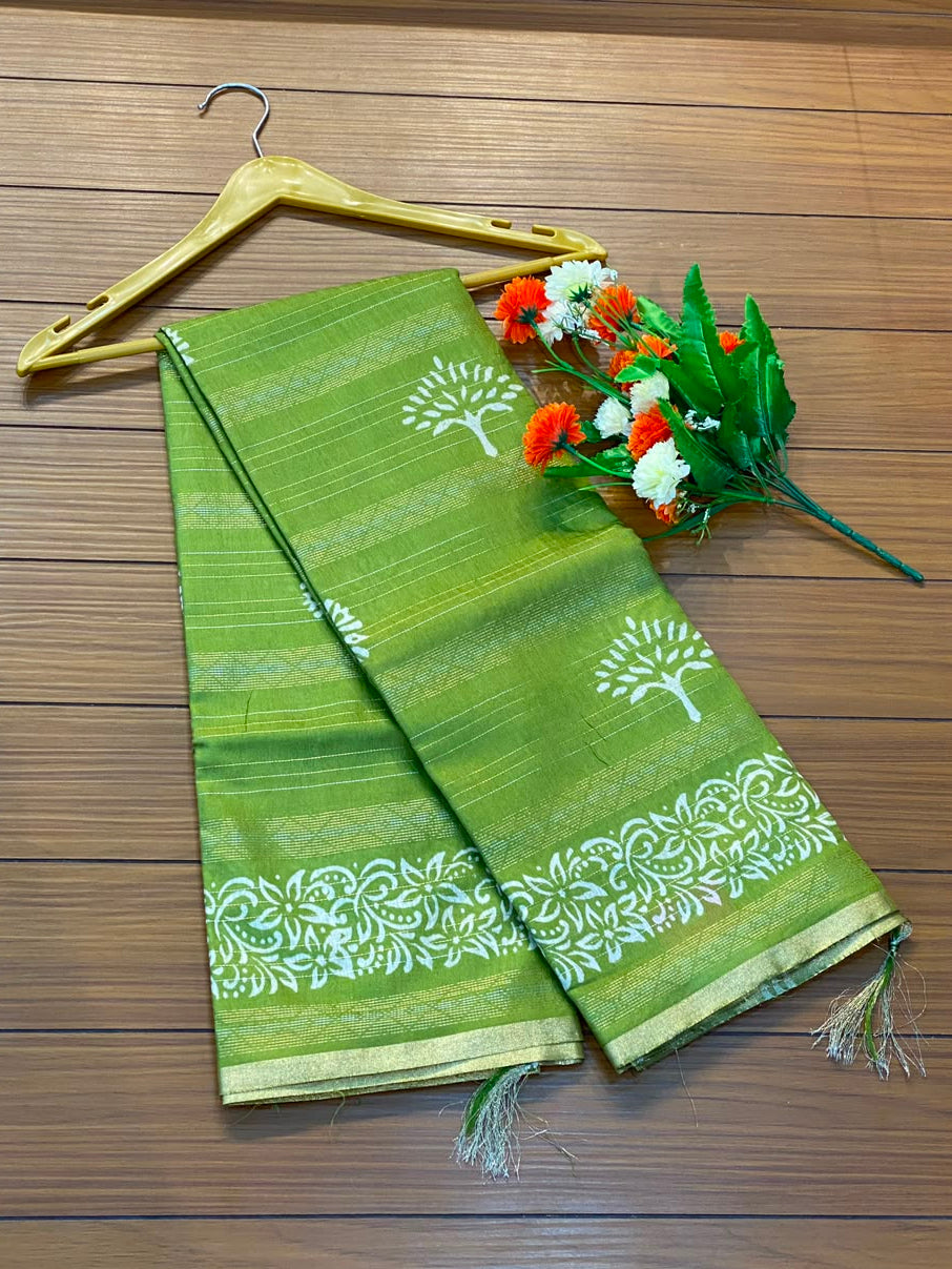 Linen Cotton Saree with Silver Border Saree | SSTL368