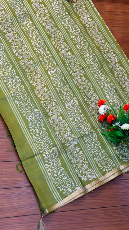 Linen Cotton Saree with Silver Border Saree | SSTL368