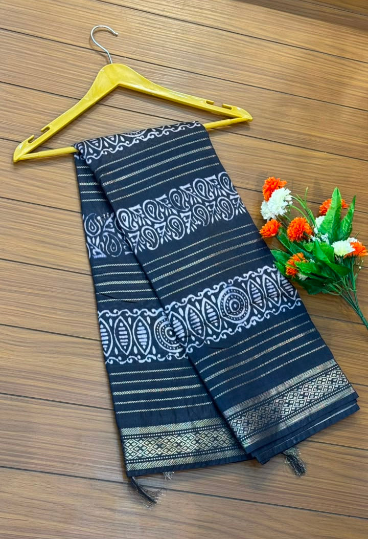 Linen Cotton Saree with Silver Border Saree | SSTL368