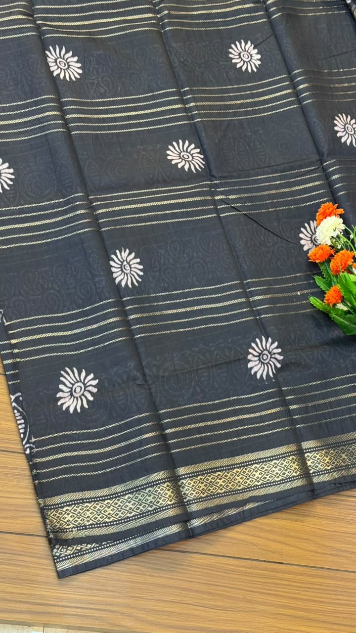 Linen Cotton Saree with Silver Border Saree | SSTL368