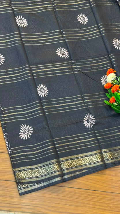 Linen Cotton Saree with Silver Border Saree | SSTL368