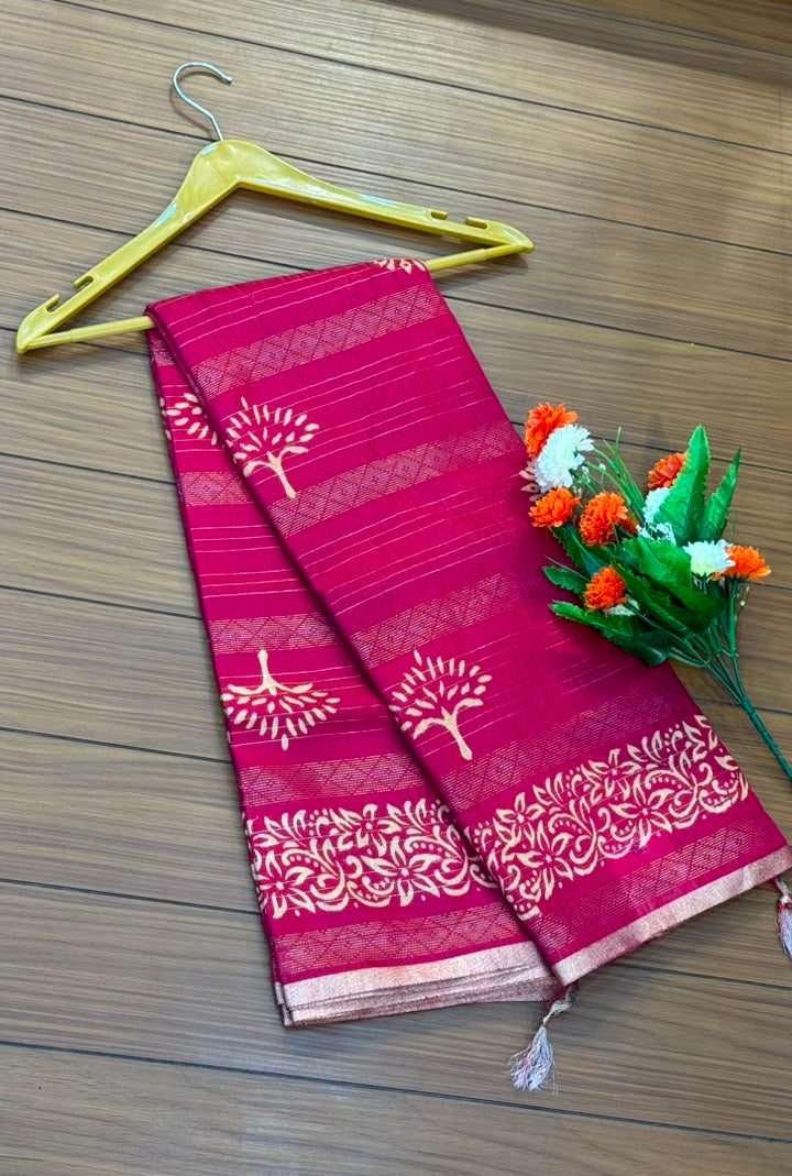 Linen Cotton Saree with Silver Border Saree | SSTL368