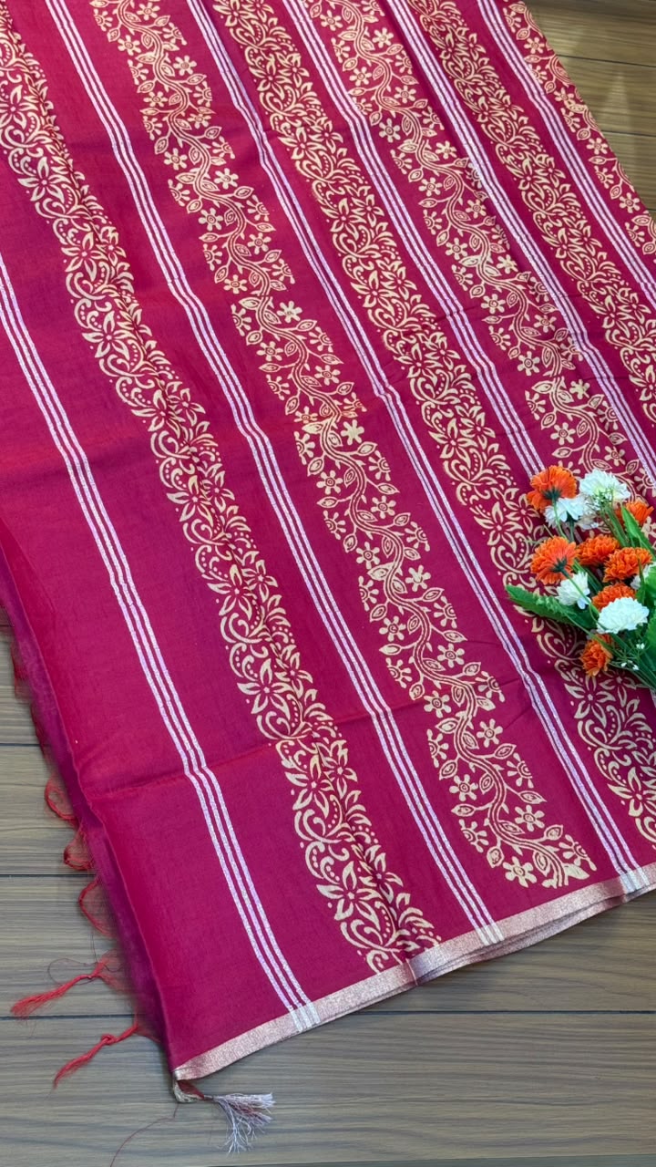 Linen Cotton Saree with Silver Border Saree | SSTL368