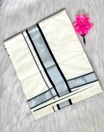 Kerala Saree Off White Silver Zari Border Saree | SSOS401