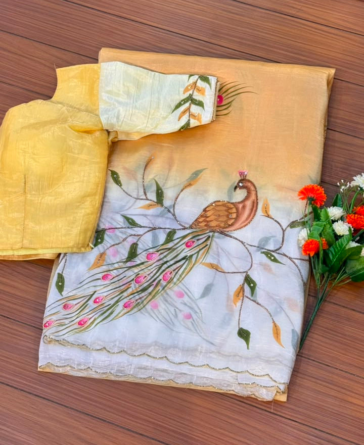 Handwork Elegance Handprint Saree with Blouse | SSHW400