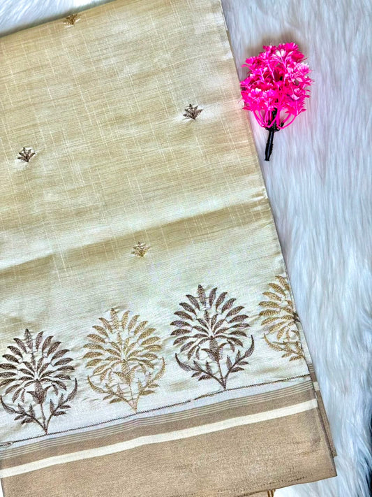 Kerala Elegant Floral Embroidery Saree | SSOS401