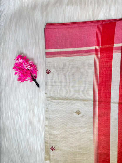 Kerala Saree Pink and White Saree | SSOS401
