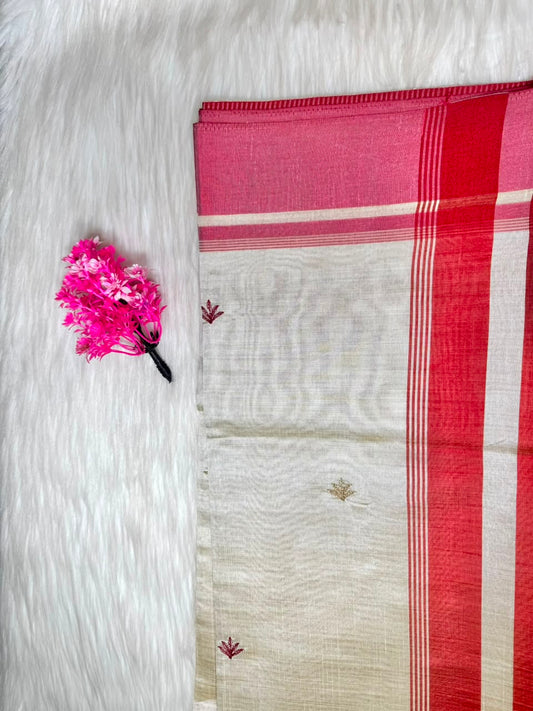 Kerala Saree Pink and White Saree | SSOS401