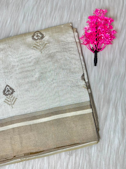 Kerala Saree Floral Embroidery Saree | SSOS401