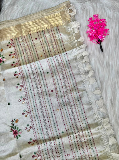 Kerala Saree Blend Hand Embroidered Saree | SSOS401